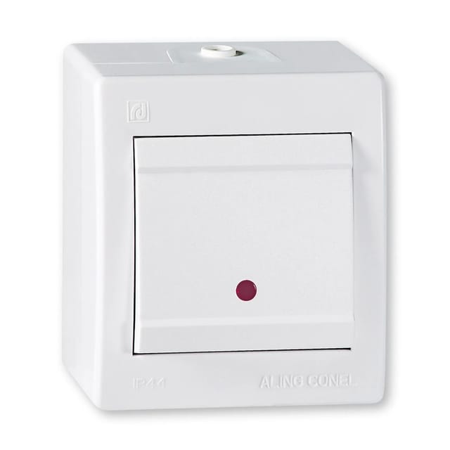Aling-Conel Aufputz Wechselschalter mit Glimmlampe und Wippschalter 10AX250V IP 44 Weiß