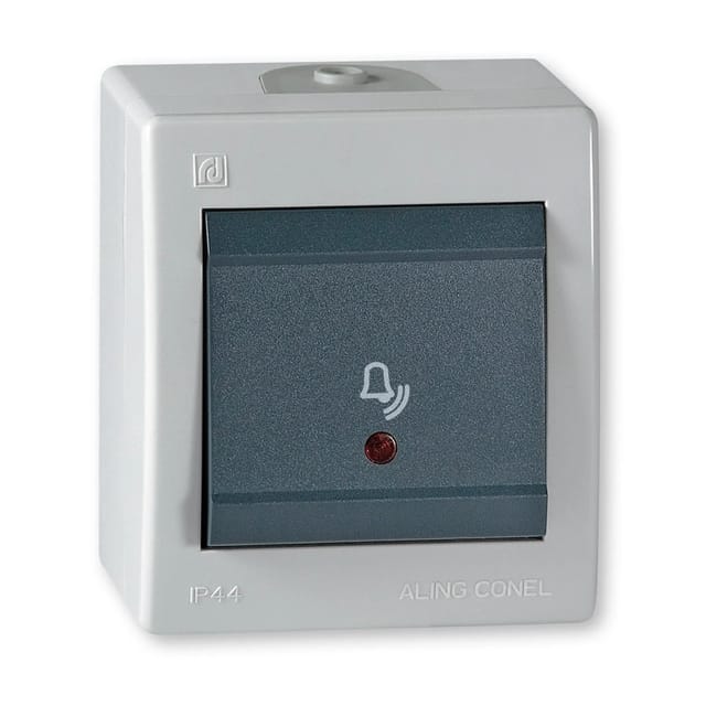 Aling-Conel Aufputz Klingeltaster mit Glimmlampe 10AX250V IP 44 Grau