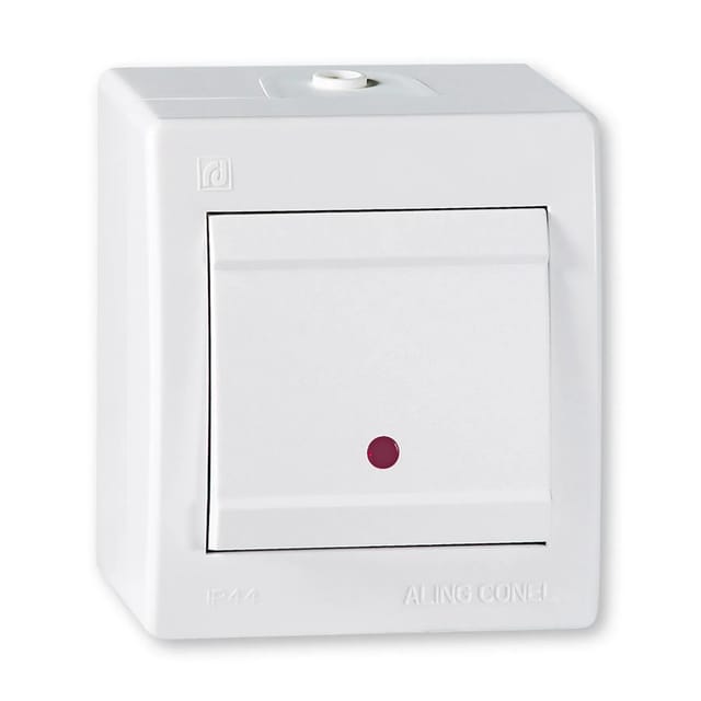 Aling-Conel EinAus Aufputz Schalter mit Glimmlampe und Wippschalter 10AX250V IP 44 Weiß