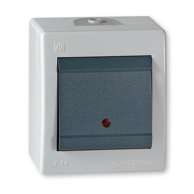 Aling-Conel Aufputz Kreuzschalter mit Glimmlampe und Wippschalter 10AX250V IP 44 Grau