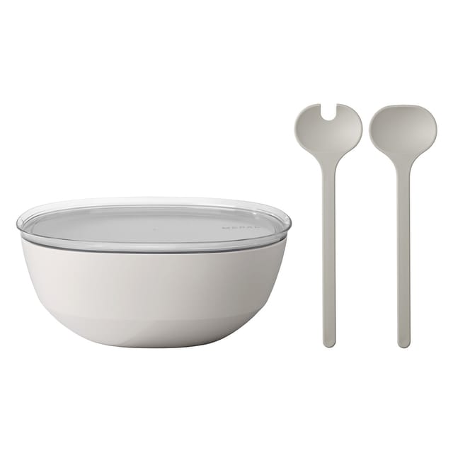 Mepal Silueta Servierschale mit Deckel und Salatbesteck 5000 ml Nordic White