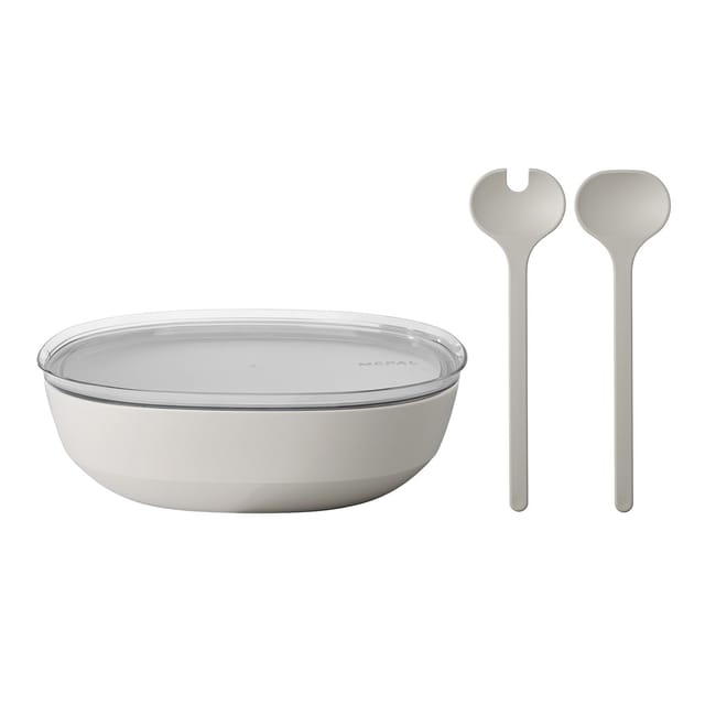Mepal Silueta Servierschale mit Deckel und Salatbesteck 4000 ml Nordic White