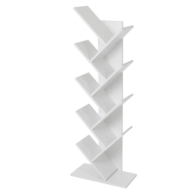ML-Design Bücherregal mit 9 Ebenen in Baumform 50x25x140cm Weiß Holz Standregal