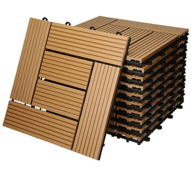 ECD Germany WPC Terrassenfliesen 30 x 30 cm 55er Spar Set Teak Mosaik Holzoptik