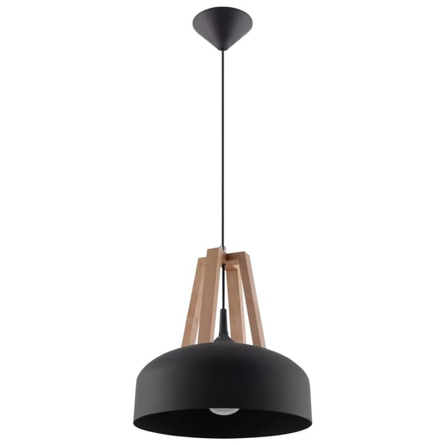 Sollux Lighting Pendelleuchte Casco Schwarz/naturfarbenes Holz