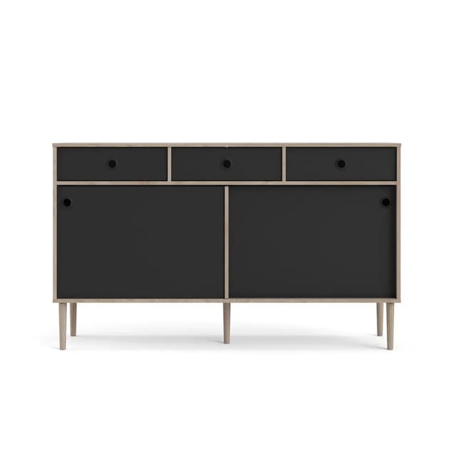 ebuy24 Penny Sideboard 2 Schiebetüren und 3 Schubladen Hickory-Dekor und Matt Schwarz