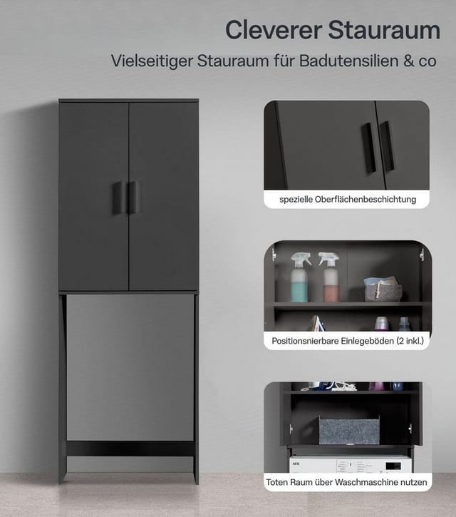 mokebo Waschmaschinenschrank Der Saubermann Überbauschrank für Waschmaschinen und Trockner in Anthrazit