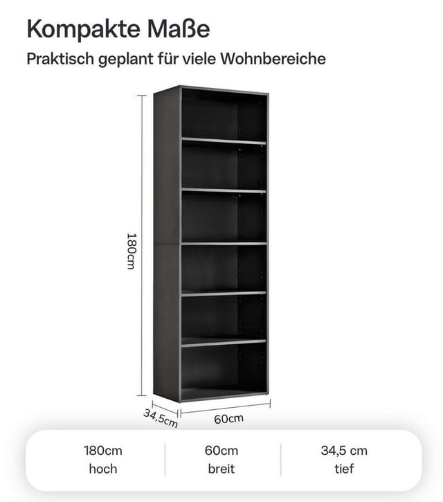 mokebo Regal aus Holz Holzregal Aufbewahrungsregal Kellerregal in 60x180x34 cm in Anthrazit