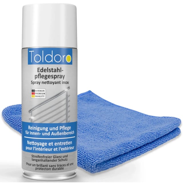 Toldoro Set 1x Edelstahl Pflegespray 400ml Edelstahlreiniger für Küche oder Grill Edelstahlpflege Spray als Reinigungsmittel oder Metallreiniger