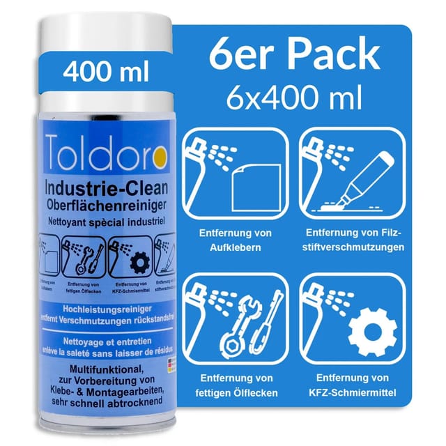 Toldoro 6x Toldoro Industriereiniger 400ml Etikettenentferner Maschinenreiniger Klebereste Entferner Klebstoffentferner