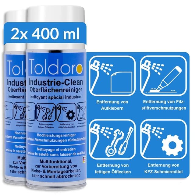 Toldoro 2x Toldoro Industriereiniger 400ml Etikettenentferner Maschinenreiniger Klebereste Entferner Klebstoffentferner