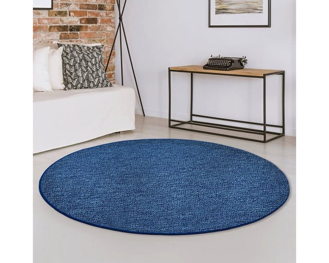 KARAT Teppich Rund London mit Flachem Schlingenflor Modern Dunkelblau Ø 200 cm