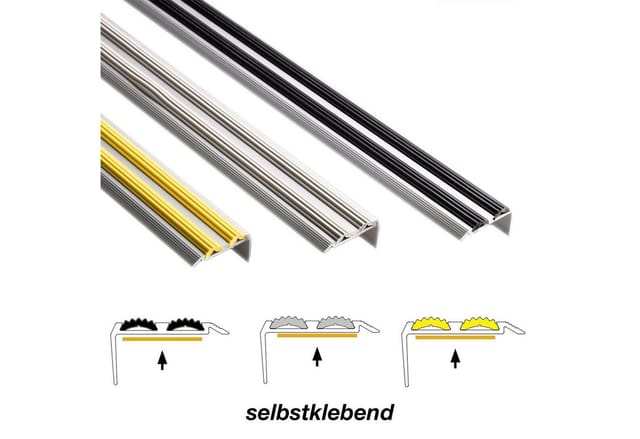 KARAT Treppenkantenprofil Power Grip mit Doppelgummieinlage Schwarz Selbstklebend 3,8 x 2 x 90 cm