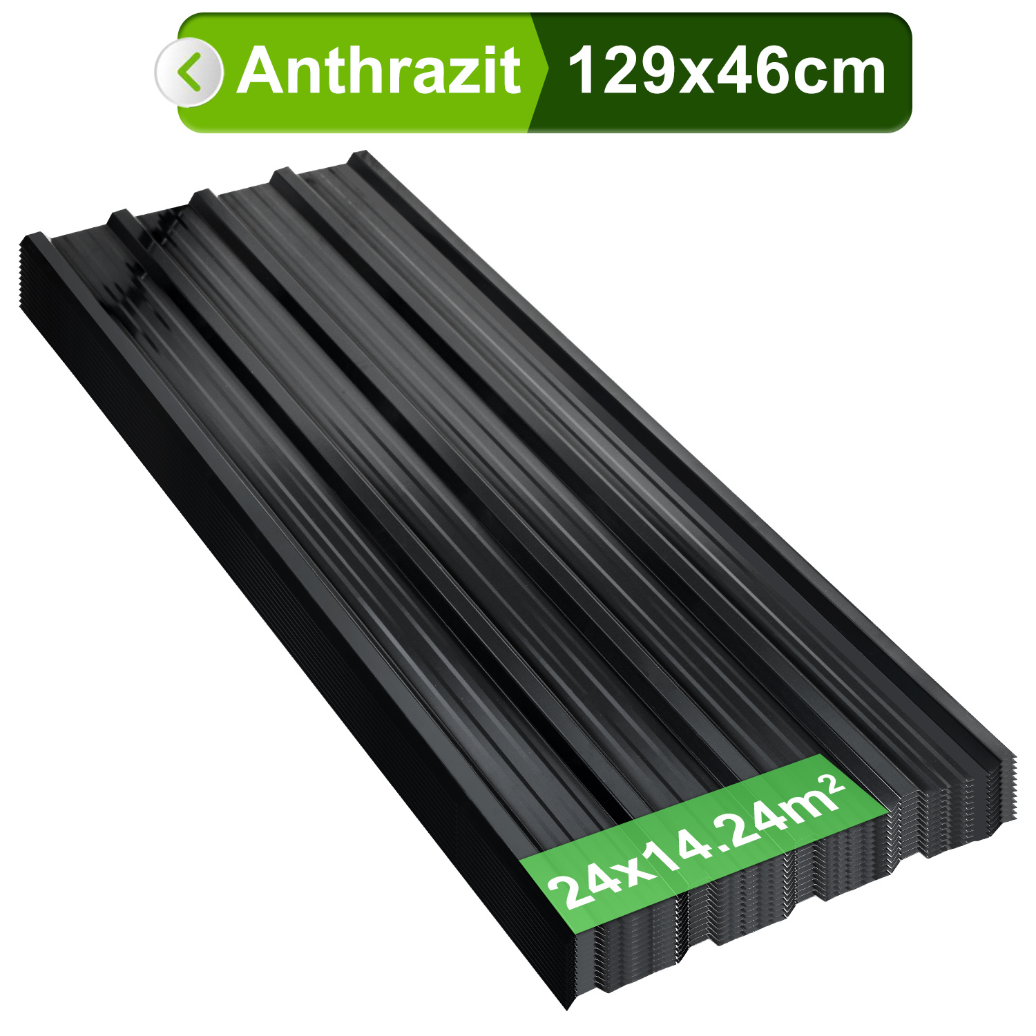 Randaco 24er Trapezblech Dachplatten 0,25 Mm, 129 X 46 Cm, Anthrazit, Verzinkter Stahl, Ca. 14 M²
