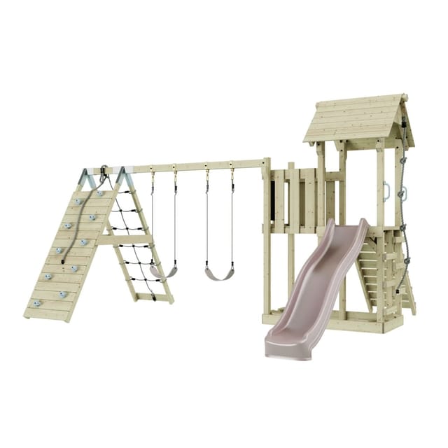 OutdoorToys Spielturm Roskilde mit Kinderschaukel Altrosa