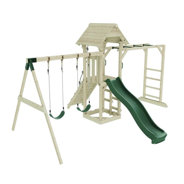 OutdoorToys Spielturm Örebro mit Kinderschaukel Dunkelgrün