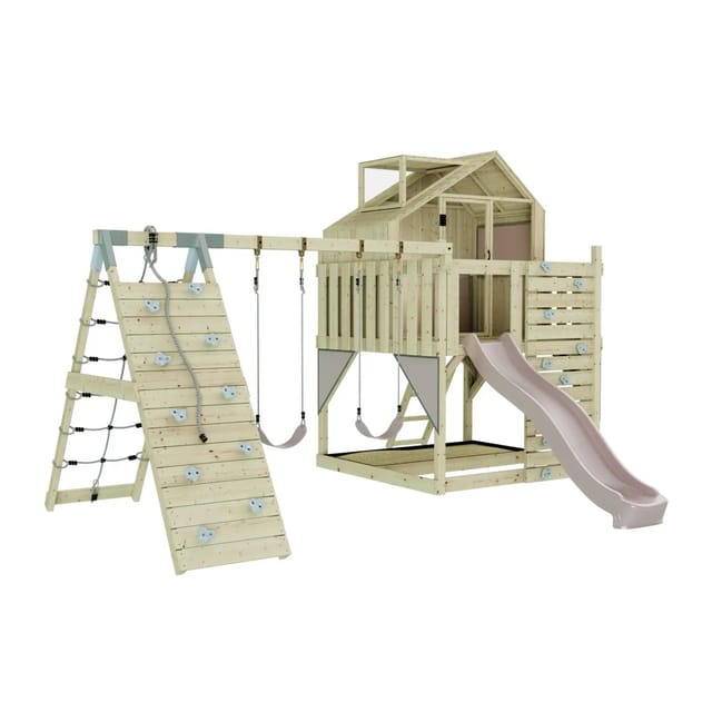 OutdoorToys Spielturm Oscar mit Kinderschaukel Altrosa
