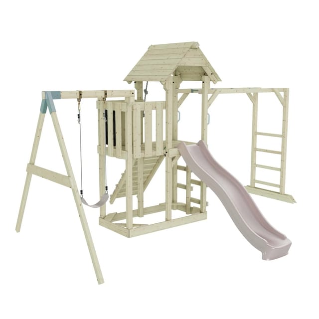 OutdoorToys Spielturm Strömsund mit Kinderschaukel Altrosa
