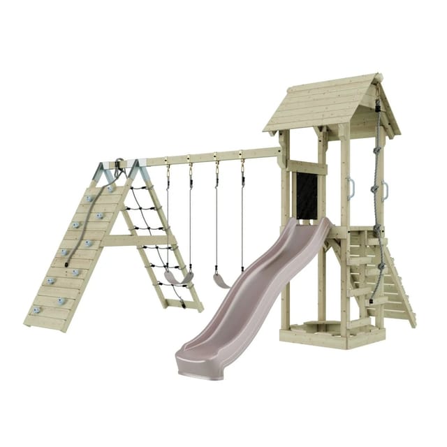 OutdoorToys Spielturm Kiruna mit Kinderschaukel Altrosa