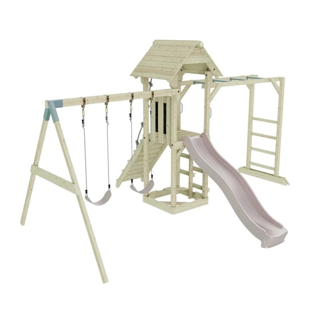 OutdoorToys Spielturm Örebro mit Kinderschaukel Altrosa