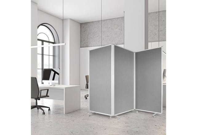 KARAT Filz Stellwand Dreiteilige Trennwand mit Rollen Doppelseitig Grau 180 x 180 cm