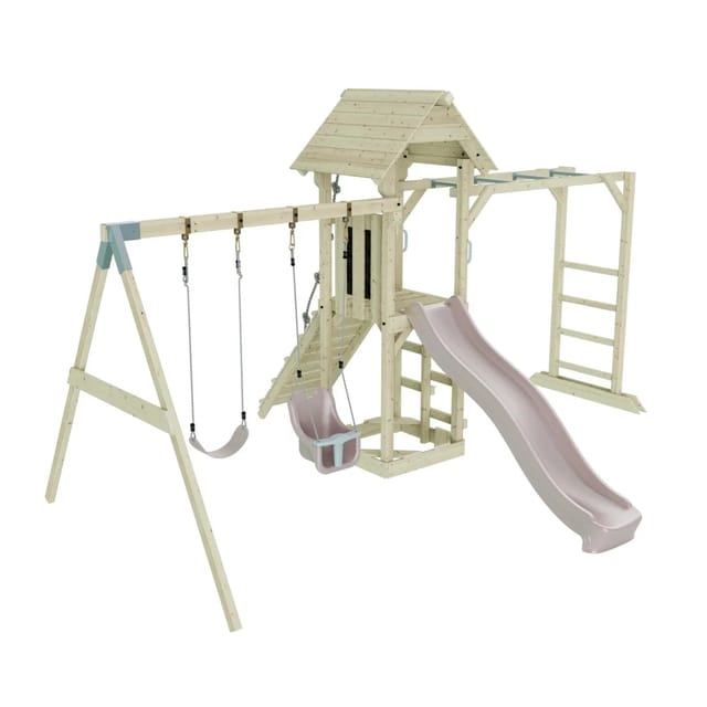 OutdoorToys Spielturm Örebro mit Babyschaukel Altrosa