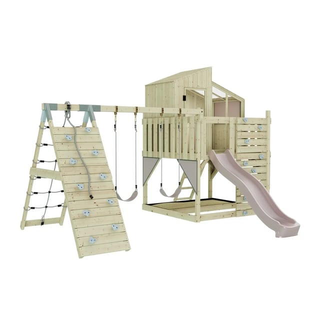 OutdoorToys Spielturm Finn mit Kinderschaukel Altrosa