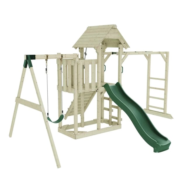 OutdoorToys Spielturm Strömsund mit Kinderschaukel Dunkelgrün