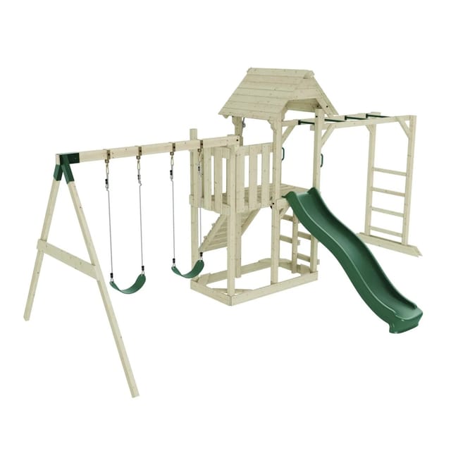 OutdoorToys Spielturm Helsingborg mit Kinderschaukel Dunkelgrün