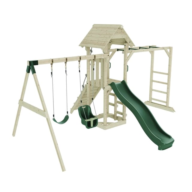 OutdoorToys Spielturm Örebro mit Babyschaukel Dunkelgrün
