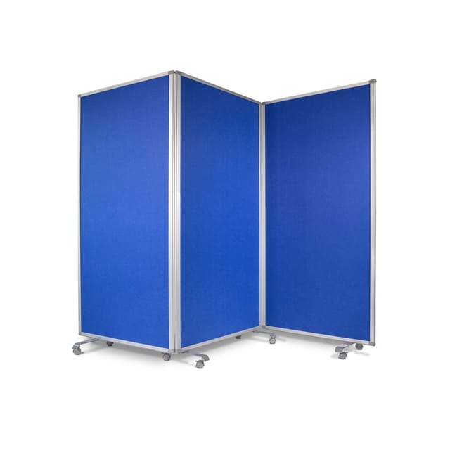 KARAT Filz Stellwand Dreiteilige Trennwand mit Rollen Doppelseitig Blau 180 x 180 cm