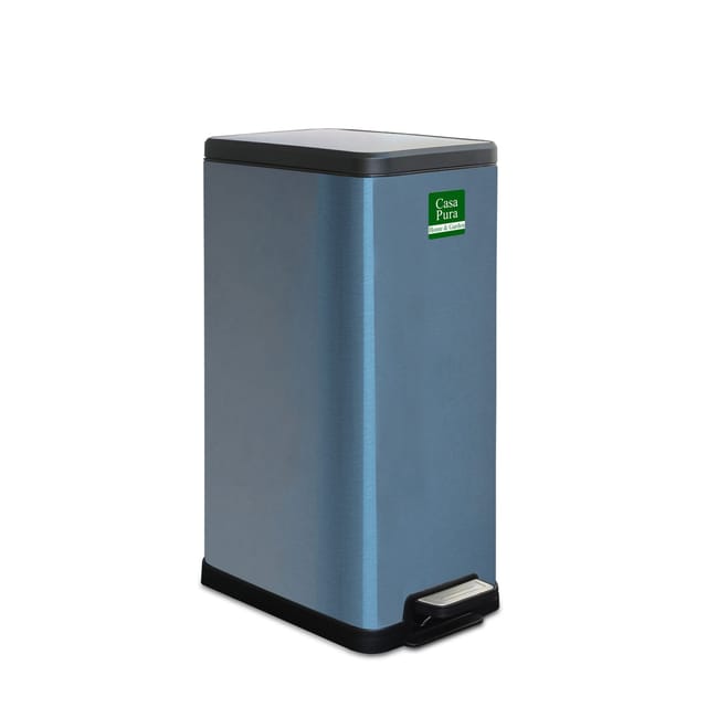 KARAT Mülleimer Zack aus Hochwertigem Edelstahl mit Absenkautomatik Blau Metallic 15L Fassungsvermögen