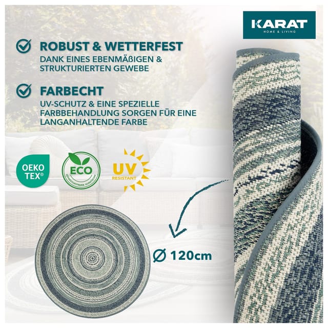 KARAT Outdoorteppich Zoe Runder Außenteppich Blau ∅ 120 cm