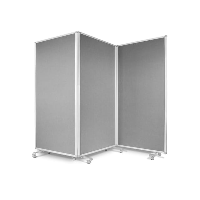 KARAT Filz Stellwand Dreiteilige Trennwand mit Rollen Doppelseitig Grau 270 x 180 cm