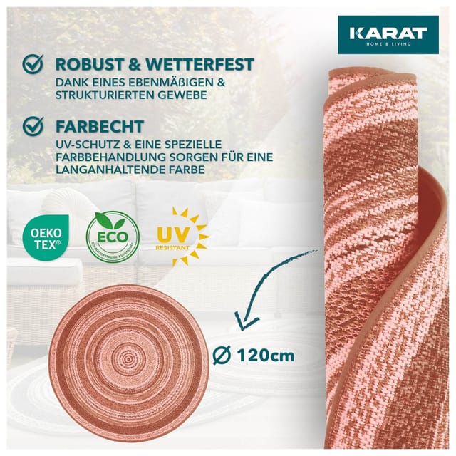 KARAT Outdoorteppich Zoe Runder Außenteppich Terra ∅ 120 cm