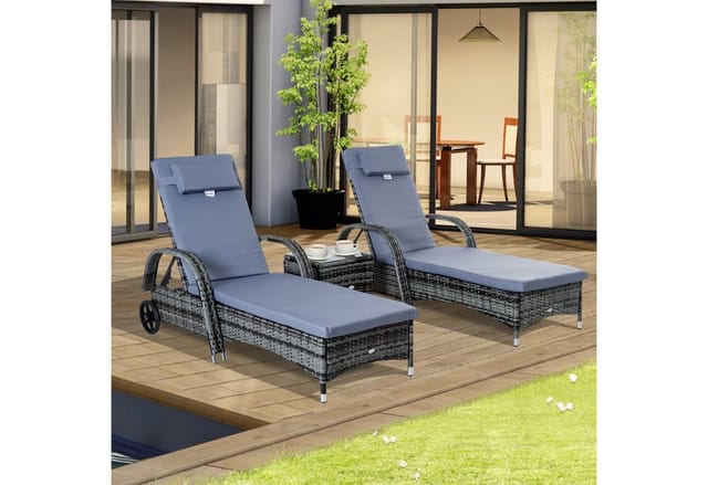 Outsunny Sonnenliege Tisch 3er-Set Gartenmöbel