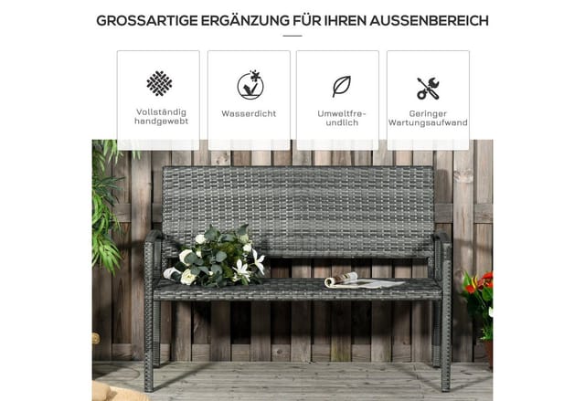 Outsunny Gartenbank in Rattanoptik mit Stahlrahmen