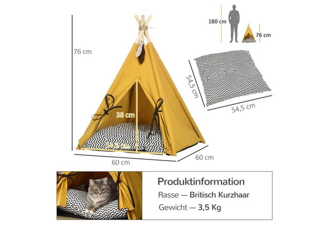PawHut Tipi-Zelt mit Kissen und Rutschfestem Boden