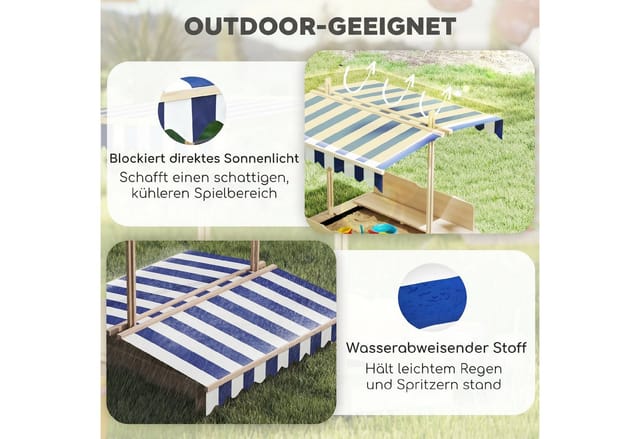 Outsunny Sandkasten aus Holz mit Dach Abnehmbar 106 x 106 x 121 cm