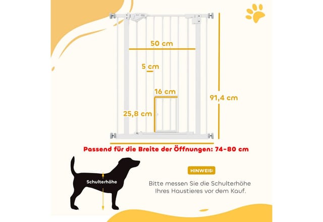 PawHut Hunde Türschutzgitter mit Schließautomatik