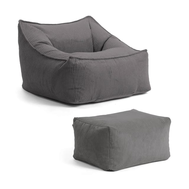 mokebo Sitzsack Sessel mit Hocker aus Cord Der Lümmel XXL Sitzsack Cord Sessel oder Sitz Sessel in Anthrazit