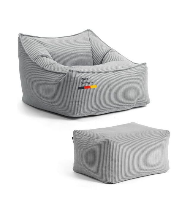 mokebo Sitzsack Sessel mit Hocker aus Cord Der Lümmel XXL Sitzsack Cord Sessel oder Sitz Sessel in Grau