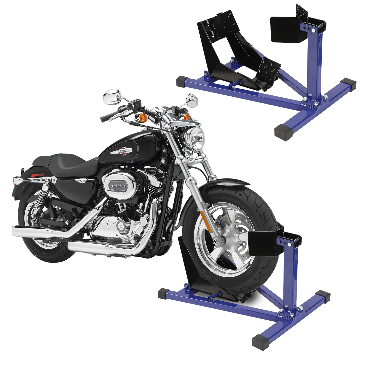 Jiubiaz Motorradständer Radklemme Vorne, Robuste Stahlkonstruktion, 17–21 Zoll, 60–160 Mm, Farbe Blau-schwarz