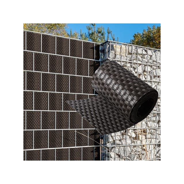 NYVI Polyrattan Sichtschutzstreifen 255x19 cm 5 Rollen Dunkelbraun