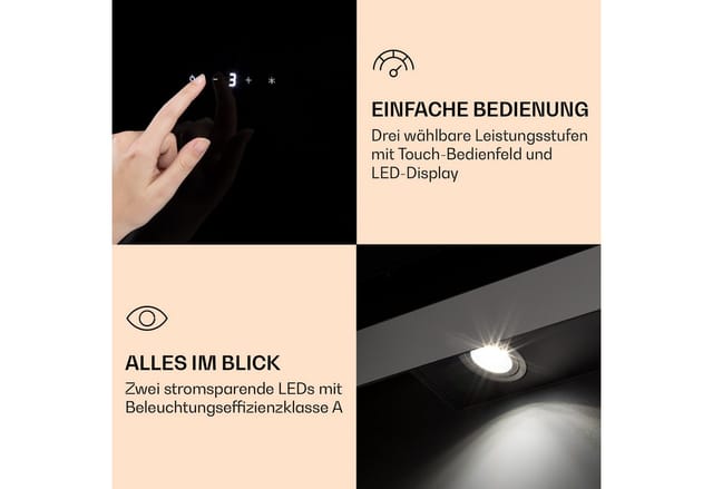 Klarstein Aurora Eco 90 Dunstabzugshaube 550 m³/h 90cm Kopffrei Ambientelicht Schwarz