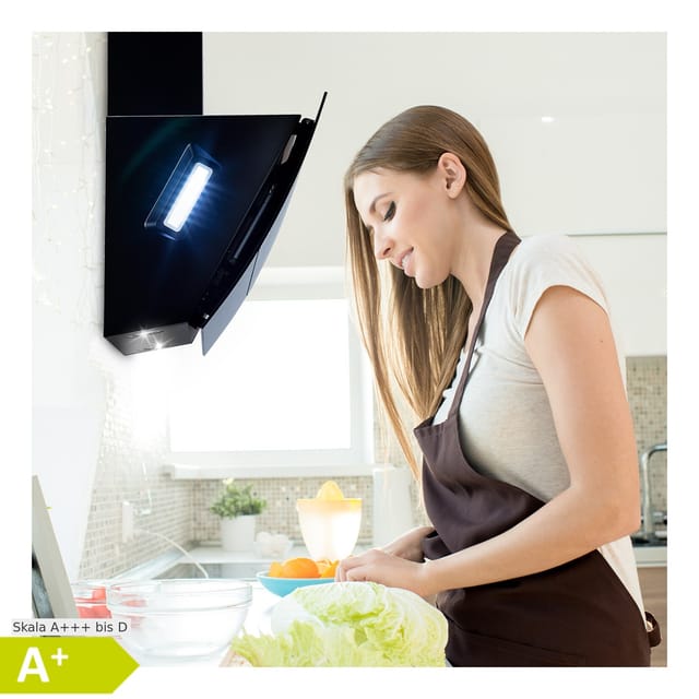 Klarstein Clara 90 Dunstabzugshaube Glas 509 m³/h Touch Ambiente-Licht Schwarz