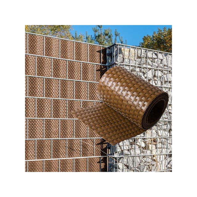 NYVI Polyrattan Sichtschutzstreifen 255x19 cm 5 Rollen Hellbraun