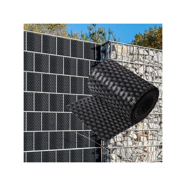 NYVI Polyrattan Sichtschutzstreifen 255x19 cm 5 Rollen Schwarz