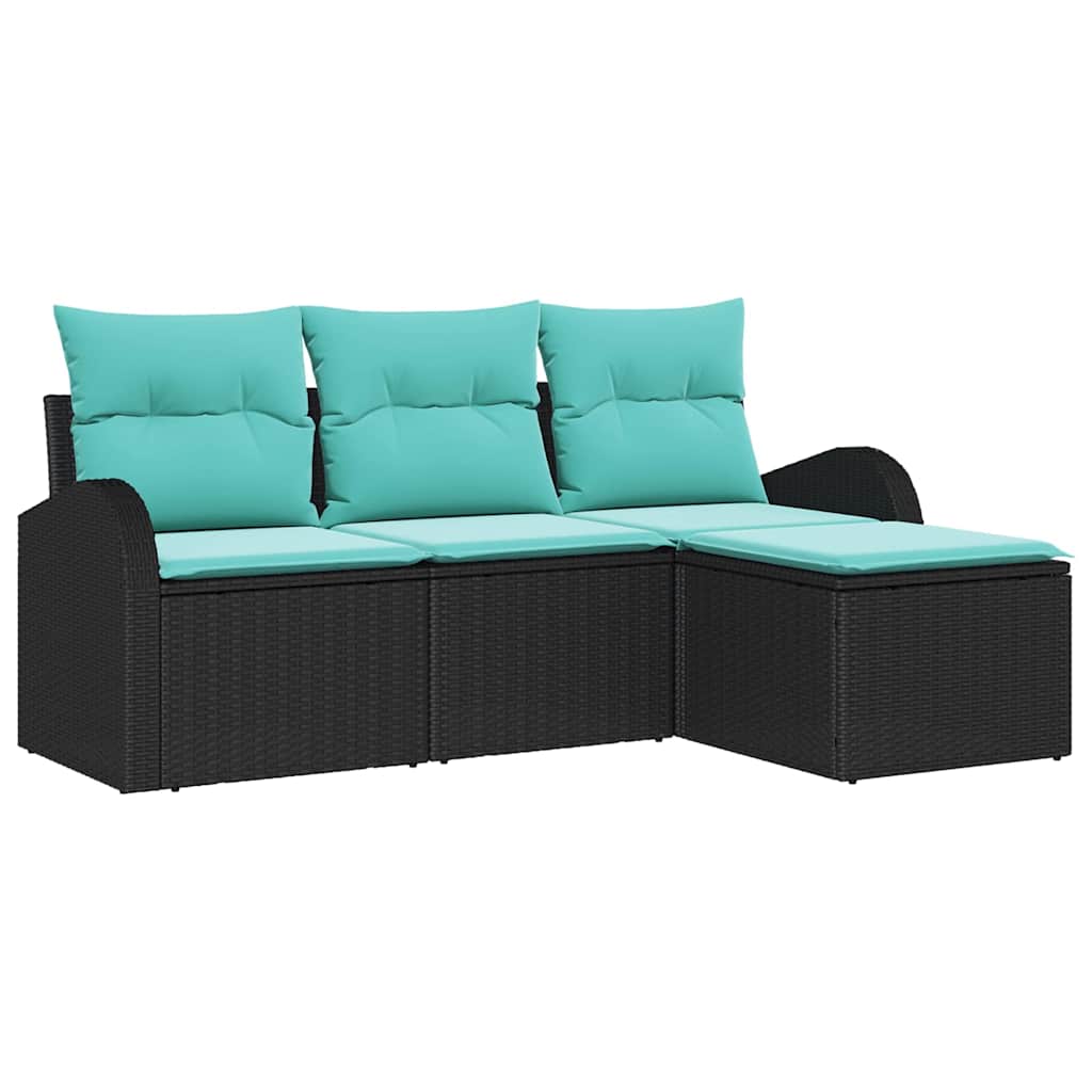 Maison Exclusive - Sofa Set 4 Stk. Schwarz Und Türkis Poly-rattan