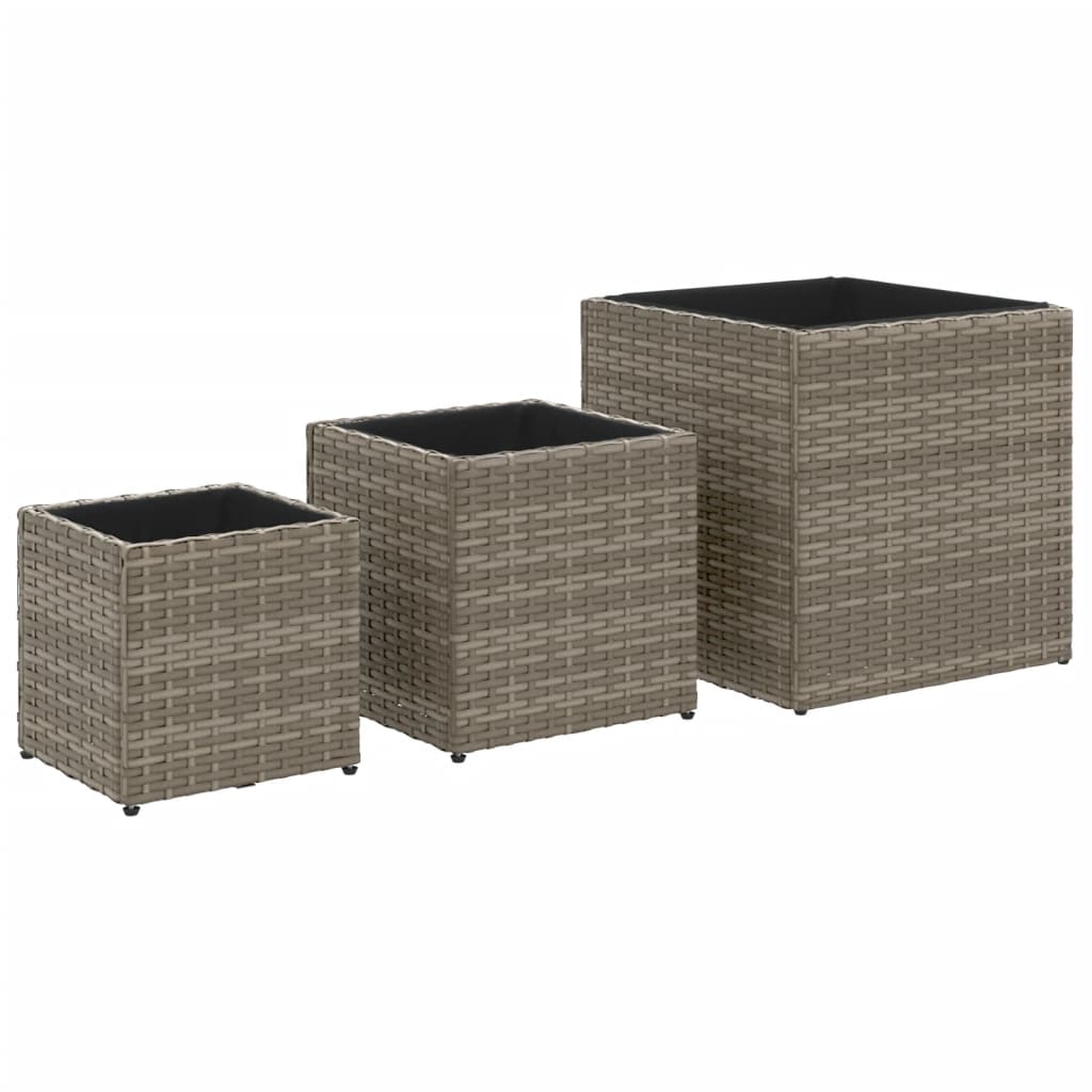 Maison Exclusive - Pflanzkübel 3 Stk. Grau Poly Rattan